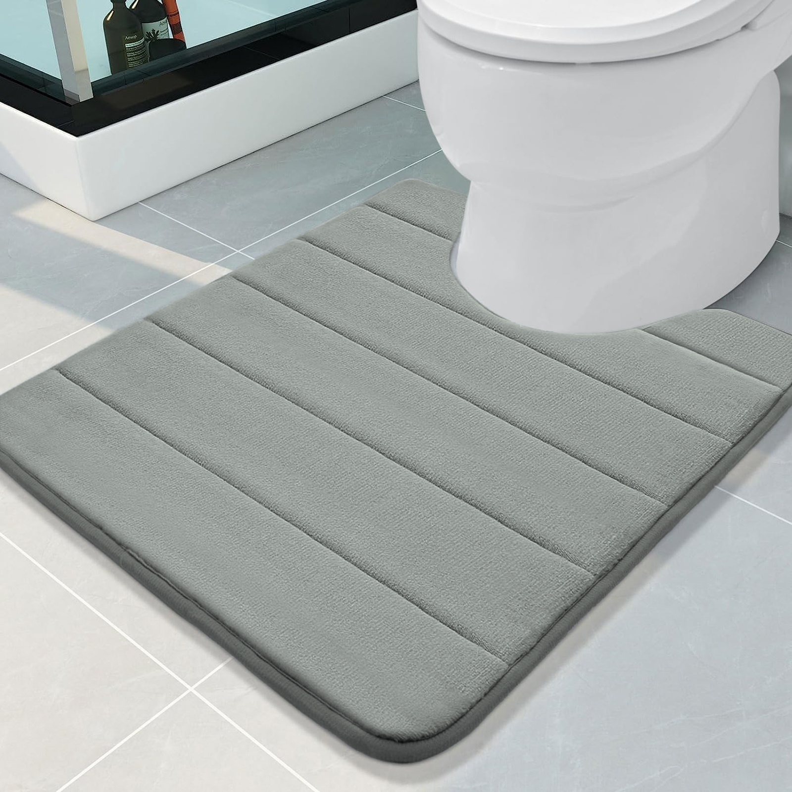 U-Shaped Bath Toilet Mat Anti-slip Memory Foam Rug Soft Comfortable Absorbent Bathroom Shower Mats for Bath Toilet Floor Rug: Pink