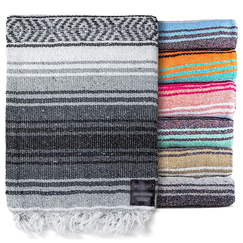 Manta de Yoga mexicana gruesa, toalla de Yoga, mantas de Pilates, suministros de entrenamiento de Fitness, Picnic en la playa, manta de Camping al aire libre, 150x200: Gris