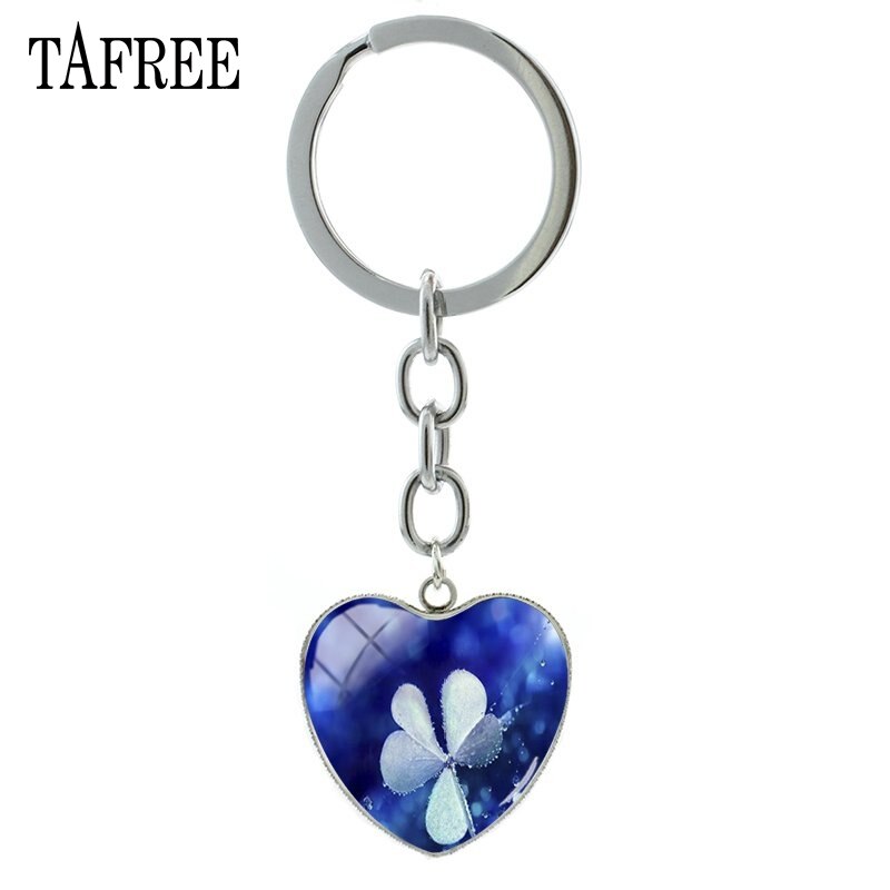 TAFREE Lucky Clover Hart Vorm Sleutelhanger Vlinder Sleutelhanger klavertje Vier Populaire Cabochon Sieraden Voor QF368: QF366