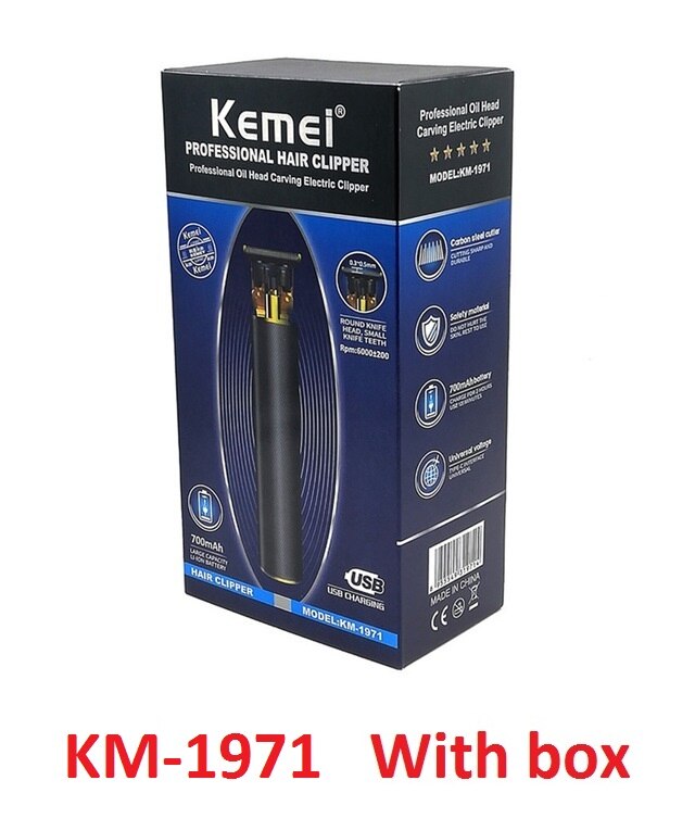 Kemei KM-1971 tondeuse à cheveux électrique Rechargeable sans fil pour hommes tondeuse à barbe 0mm tête à baldaquin tondeuse à cheveux découpeuse: Black with box