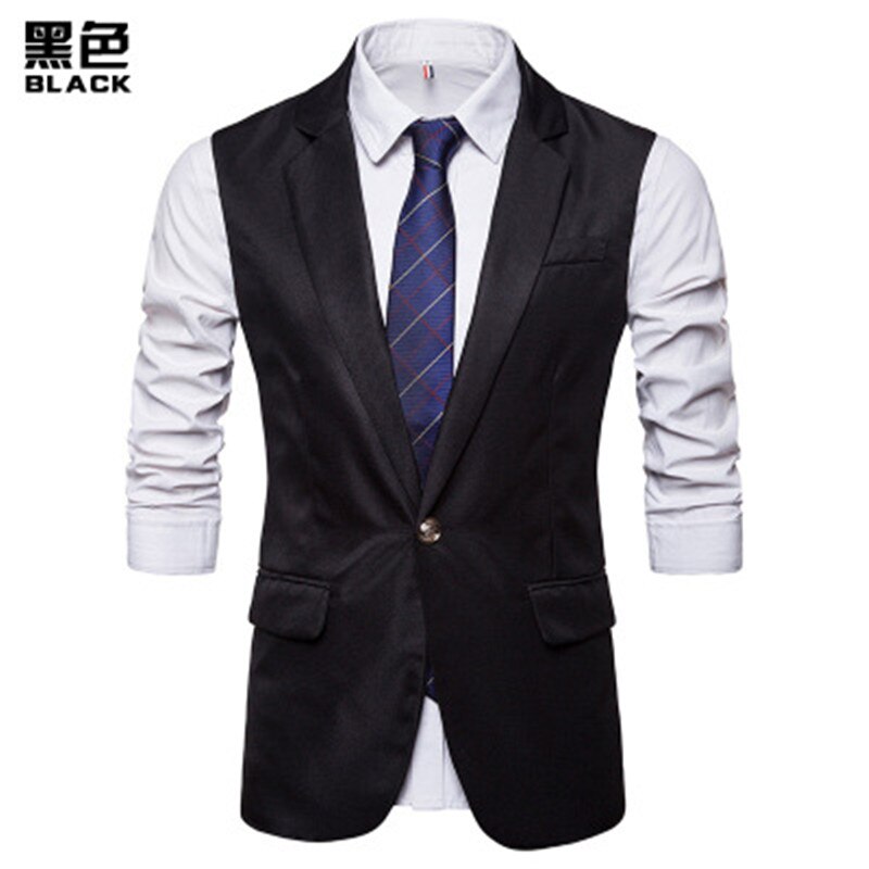 Mens Vest Waistcoat Men's Suit Dress Vest Autumn Slim Fit Longline Single Breasted Tuxedo Vests Gilet Costume Homme XXL: Black / XXL