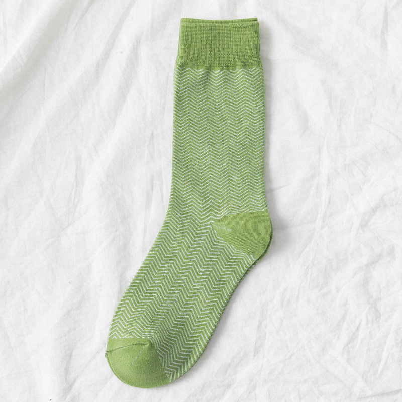 CHAOZHU fresco verde 5 Patrones de celosía olas pequeñas Matcha Primavera Verano skate mujer chica calcetines de de mujer Casual: 3