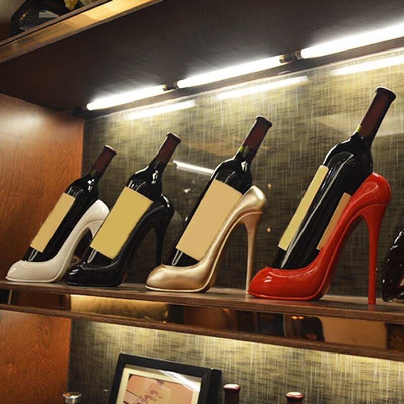 High Heel Shoe Wine Bottle Holder Stylish Wine Rack Basket Accessory for Home High-Heel Statue Sculptures Kitchen Bar Decor