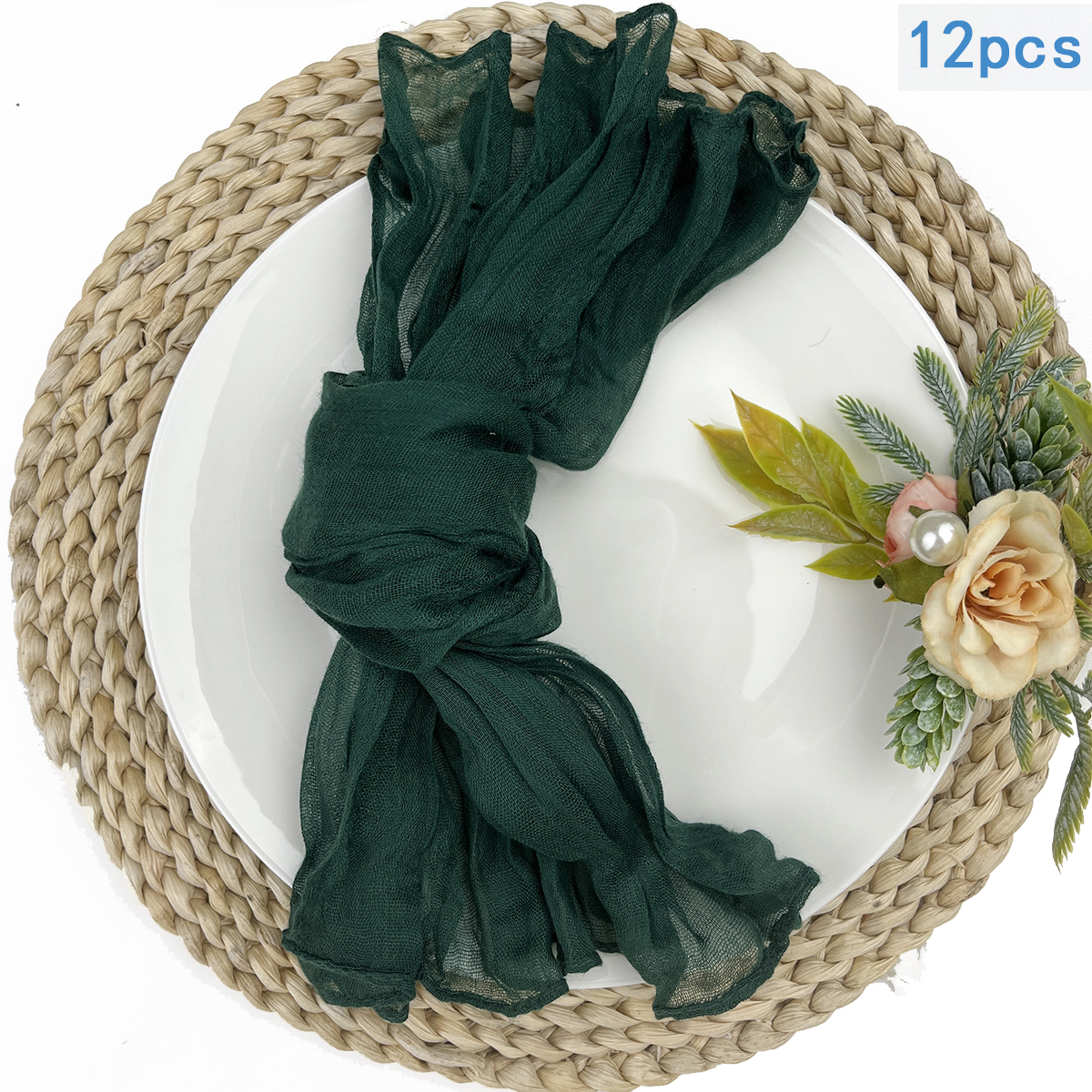 6Stck Salbei Blick Käsetuch Serviette Tisch Tischsets Einstellung Esszimmer Hochzeit Party Bankette Weihnachten Bankette BöGen Kuchen Dekor: Schwarz