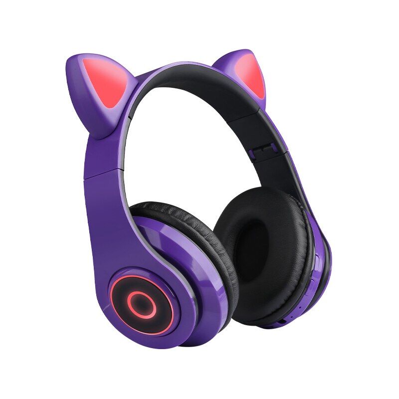 Caridite Bluetooth Headband Headphones - Wireless Hifi Headset with Mic, LED Lights, Memory Foam: Headband Violet