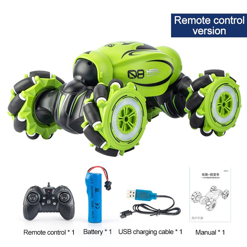 Pickwoo 1:16 4WD Radio Gebaar Inductie Muziek Licht Afstandsbediening Twist Hoge Snelheid Rc Auto Stunt Off Road Drift Voertuig model: Green 1 Remote