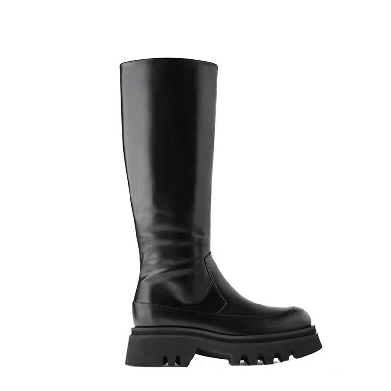Black Chunky Platform Knie Hoge Laarzen Vrouwen Be... – Vicedeal