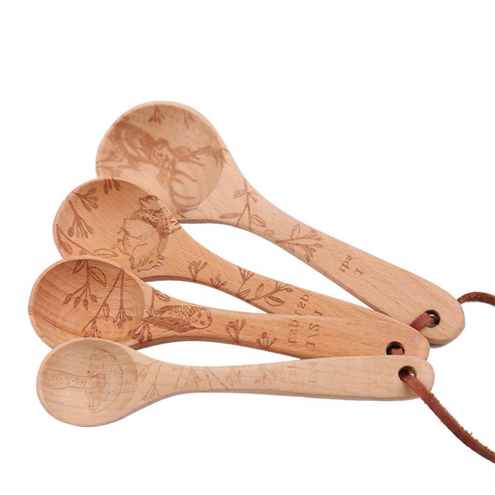 Juego de cucharas de madera Para medir azúcar, especias, sal, utensilios de cocina con patrón de animales pequeños, 1 Juego: Default Title