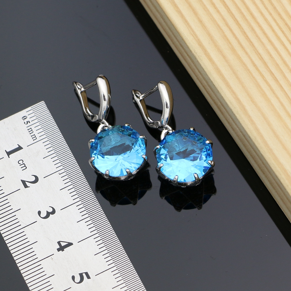 Blau Kristall Schmuck setzt Für Frauen 925 Silber Kostüm Schmuck Bausätze Ohrringe/Anhänger/Ringe/Armbinde/Halskette einstellen