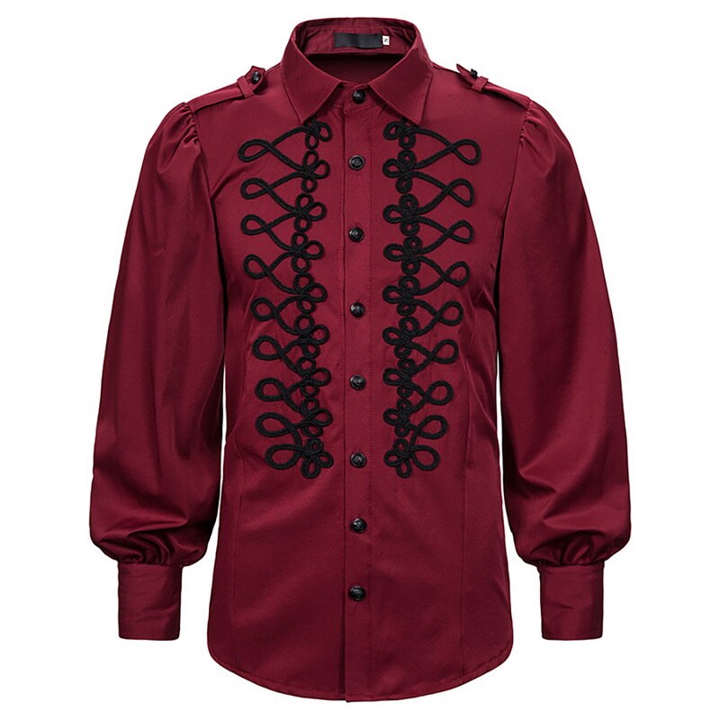 Vintage victorien blanc dentelle ébouriffé col lanterne à manches longues chemise hommes gothique Renaissance médiévale haut grande taille XXL: red / S