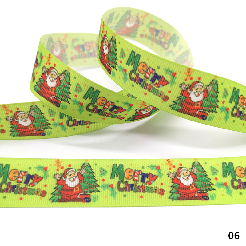 5 yards 25mm julebånd termisk overføring trykt grosgrain bånd for innpakning bryllup dekorasjon hårsløyfer gjør det selv: 06