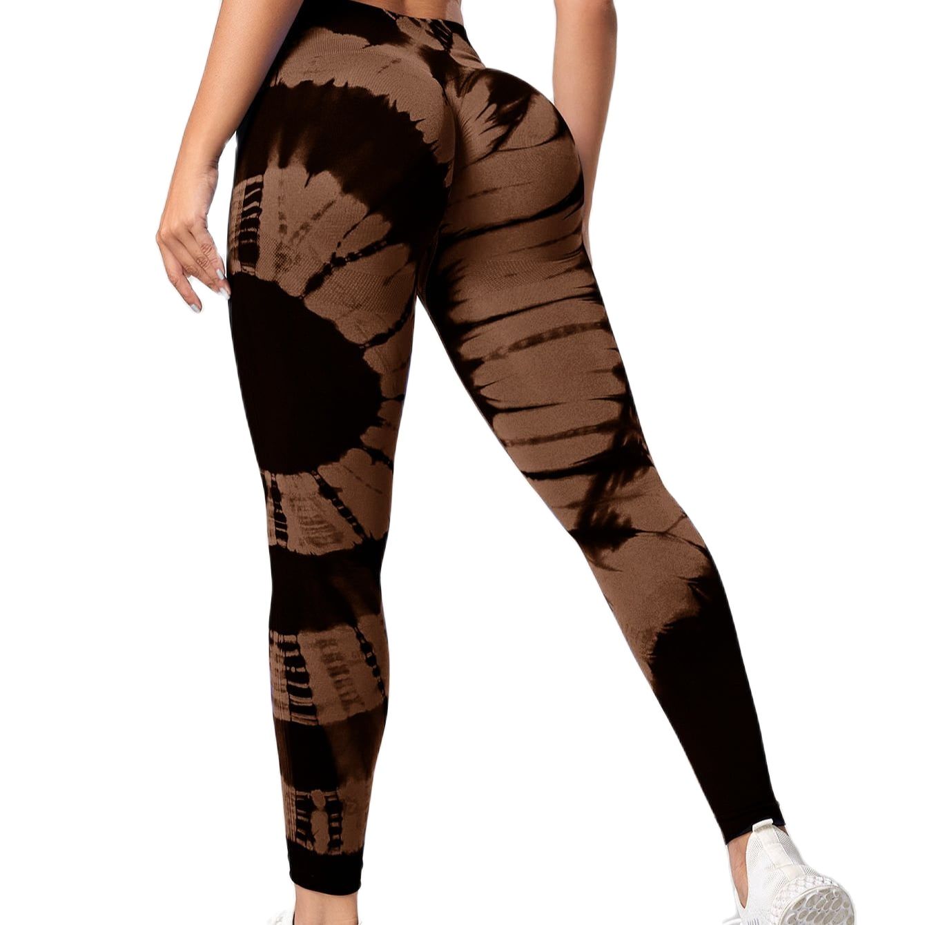 Nahtlose Gamaschen für Frauen Fitness Yoga Hosen hohe Taille Krawatte Färbung Leggings trainieren Scrunch Hintern Heben Sport Fitnessstudio Strumpfhose Frau: L / Braun