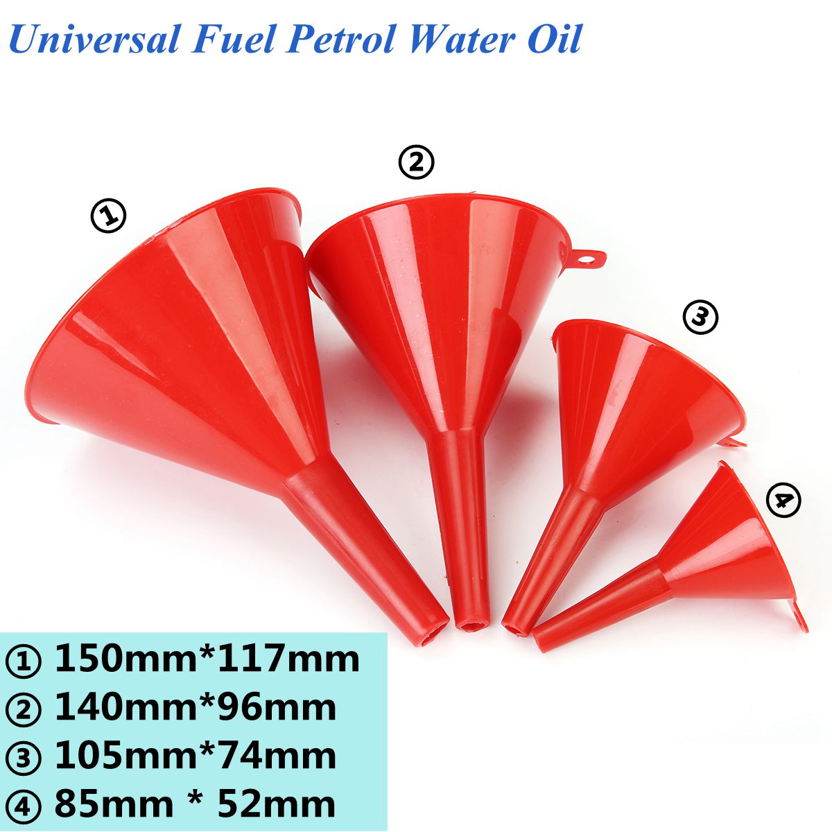 4 Stuks Rode Trechter Handgereedschap Van Brandstof Benzine Water Olie Uitloop Giet 52/74/96/117mm