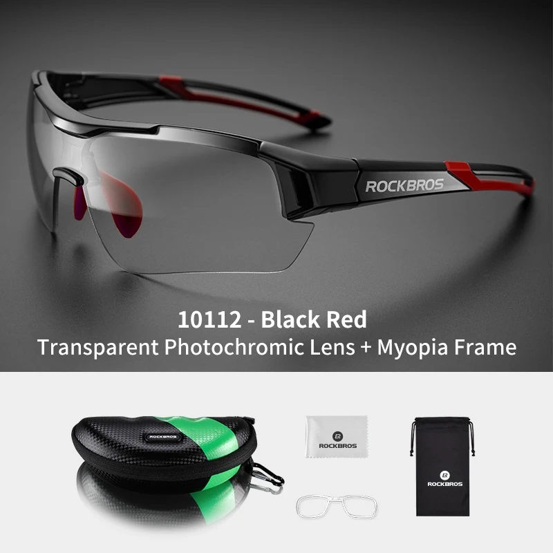 ROCKBROS Photochromic Cycling Glasses Bicycle Outdoor Sports Sunglasses Discoloration Glasses MTB Road Bike Goggles Bike Eyewear: Red
