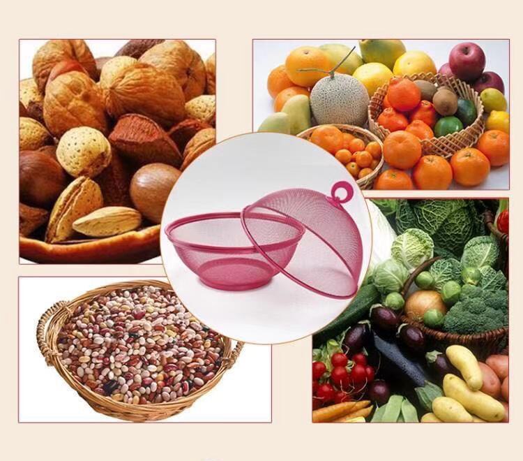 Metalen fruitmand met deksel, roestvrijstalen keukenafvoermand, snackgroentemand