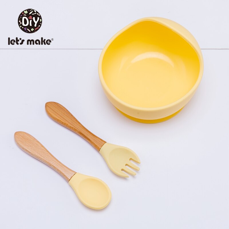 Lassen'S Machen 3 Teile/satz Baby Fütterung Geschirr einstellen Silikon Schüssel Löffel Gabel Nicht-Unterhose Schüssel Weiche Saug Befestigung Für freundlicher Baby: einstellen 2