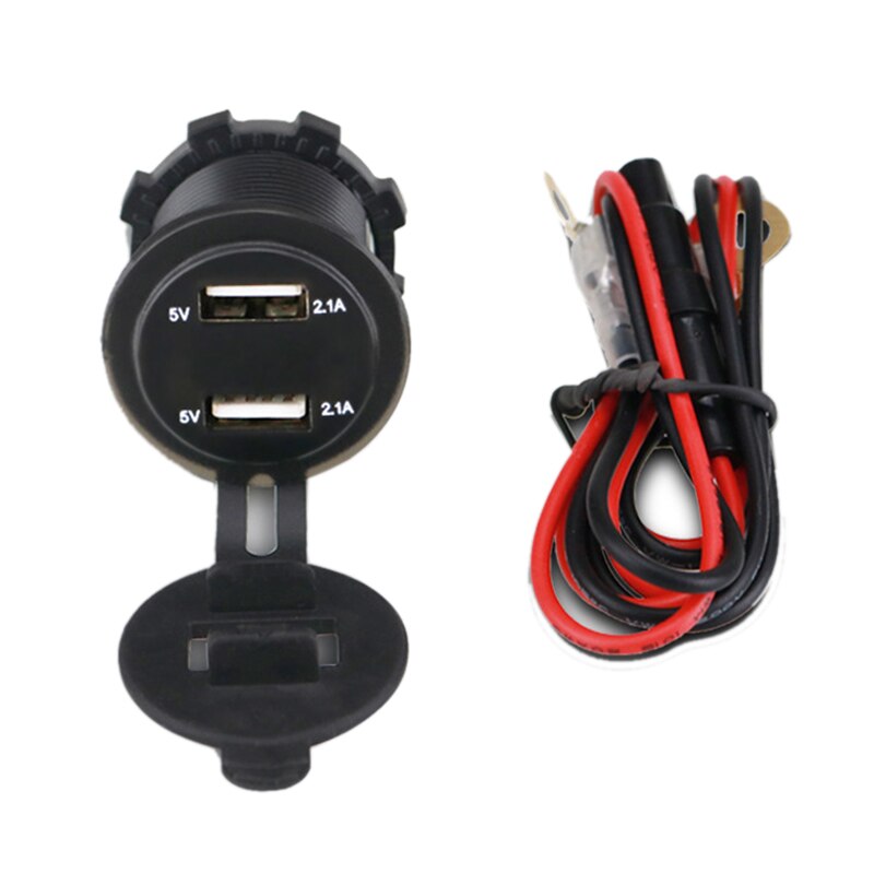 4.2A Car 2 Port Dual USB Charge Adapter Cigarette Lighter Socket LED Voltmeter with Waterproof Cover for DC 12V-24V Cars Vehicle