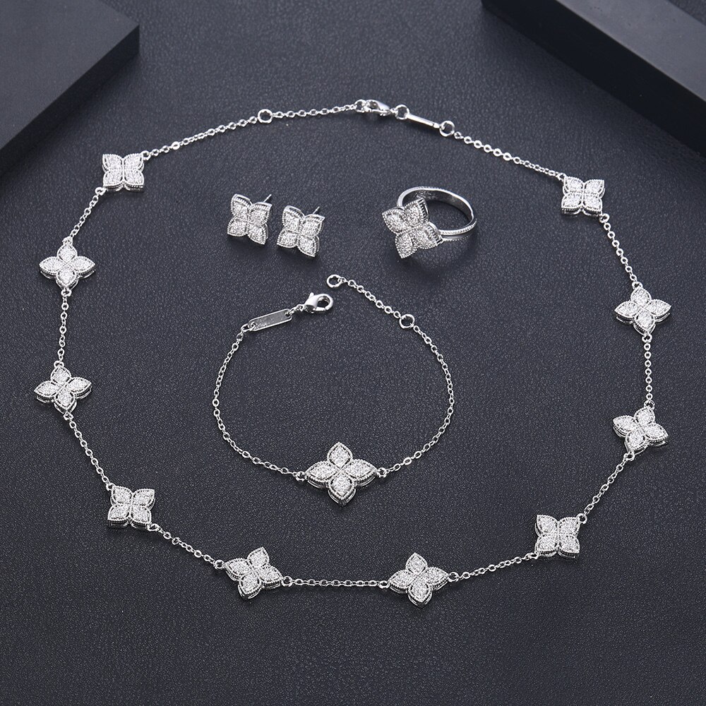 Janekelly-conjunto de joyas de circonia cúbica para mujer, conjunto completo de joyería de boda, cristal de Zirconia cúbica, Zirconia, zirconita, zirconita, de lujo, para , 4 unidades: Chapado en platino