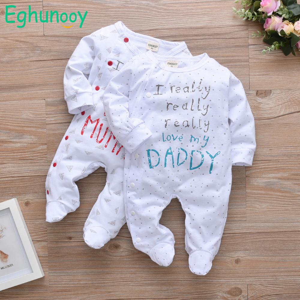 Pasgeboren Kleding Baby Boy Meisje Romper Katoen Schattige Brief Ik Echt Liefde Mijn Papa/Mama Lange Mouw Jumpsuit Baby kleding Pyjama