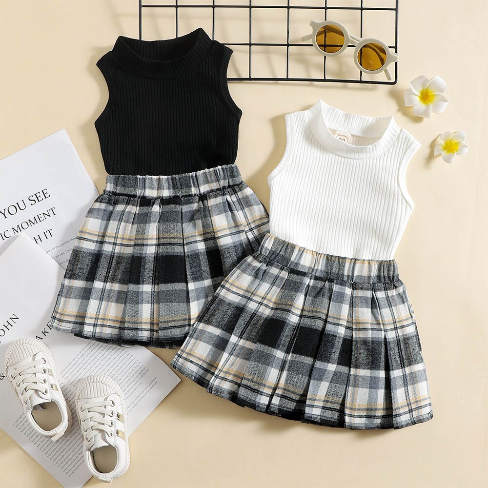 Bear Leader Mode Baby Meisjes Set Zomer Kids Kleding Meisjes Solid T-shirt Tops Plaid Rok Pak Kinderen Causale Baby Meisje outfit