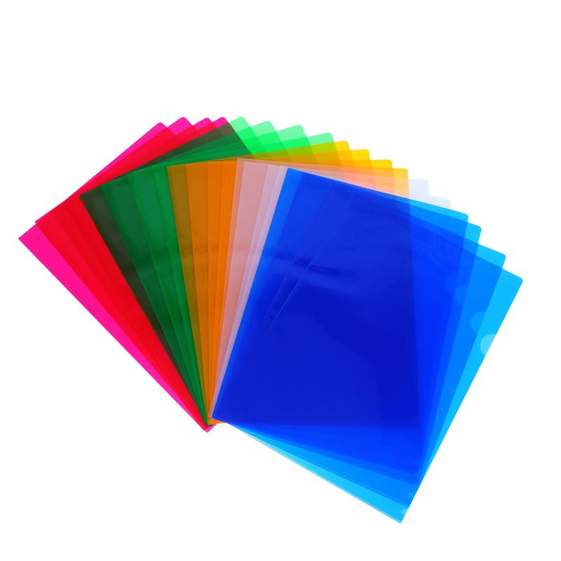 20 st genomskinlig dokumentmapp ensidig pappersmappar l form plast klar mapp praktisk kontorsmaterial för skola: Slumpmässig färg