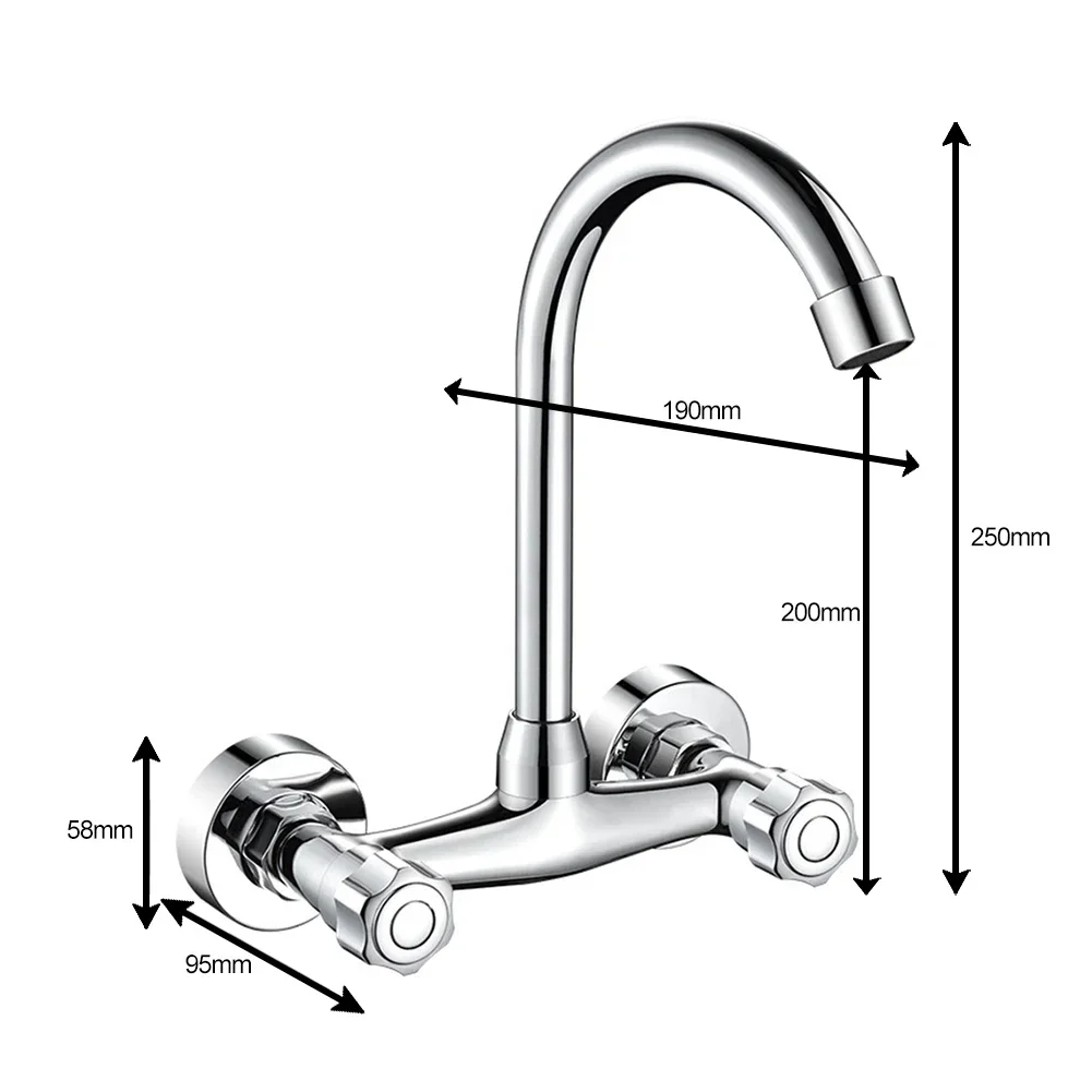 Stainless Steel Kitchen Sink Faucet Double Hole Wall Mounted Cold And Faucet 360degree Swivel Kitchen Faucet