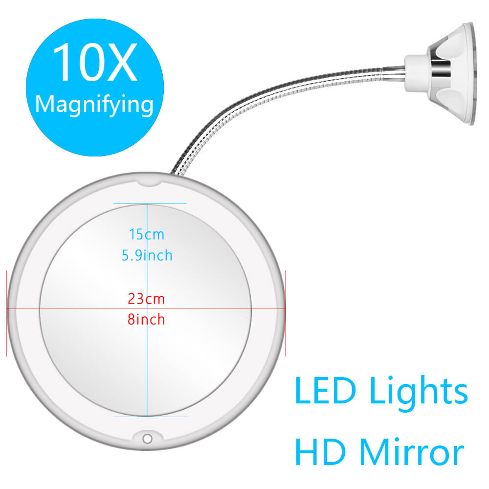 LED Light Makeup Mirror Lamp 10X Magnifier Battery Portable Hand Vanity Glass Mini Miroir Bathroom Cosmetic Bath Suction Cups: 10X Led Mirror Long
