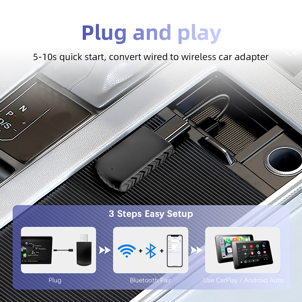 Carplay trådlös 2 in adapter minibox wifi snabb anslutning trådbunden till trådlös android auto för 1 /typ c dongle plug and play