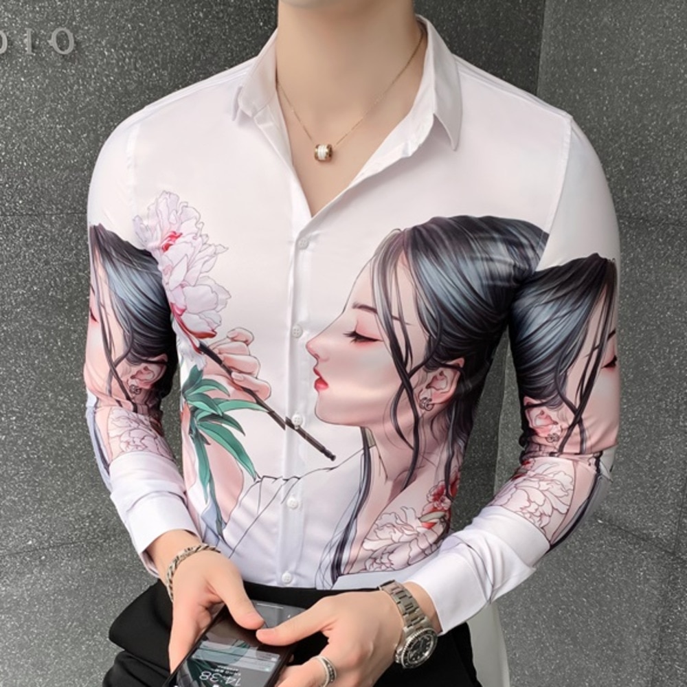 Camisa social masculina streetwear miesten paita brittiläistä tyyliä miesten pitkähihaiset paidat painatus korealaiset miesten paita rento slim fit