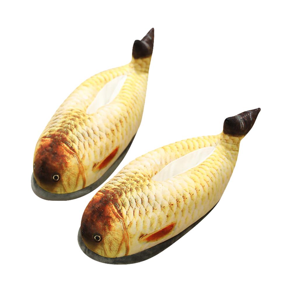 nuevas zapatillas de algodón de felpa innovadora simulación de forma de pez gato zapatillas calientes antideslizantes para uso interior en casa: Yellow