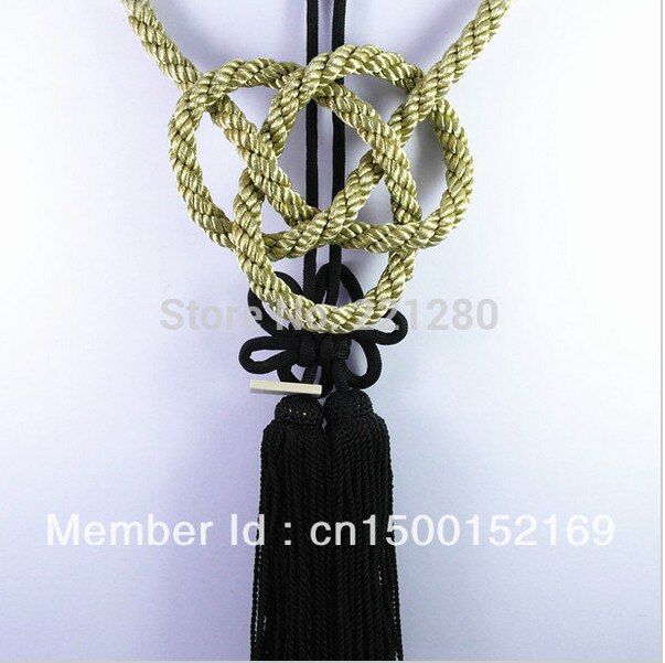 1Set JP Junction Produce Golden Kin Tsuna Rope Match More Colors Fusa Kiku Knot For Car Auto Rearview Mirror Fastening: Gold-Black