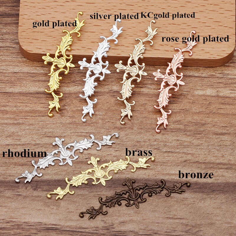 10 Stks/partij 10*52Mm Bloem Blad Charmes Messing Filigraan Diy Sieraden Maken Levert Hoofddeksels Sieraden Handgemaakte Onderdelen Accessoires 0188