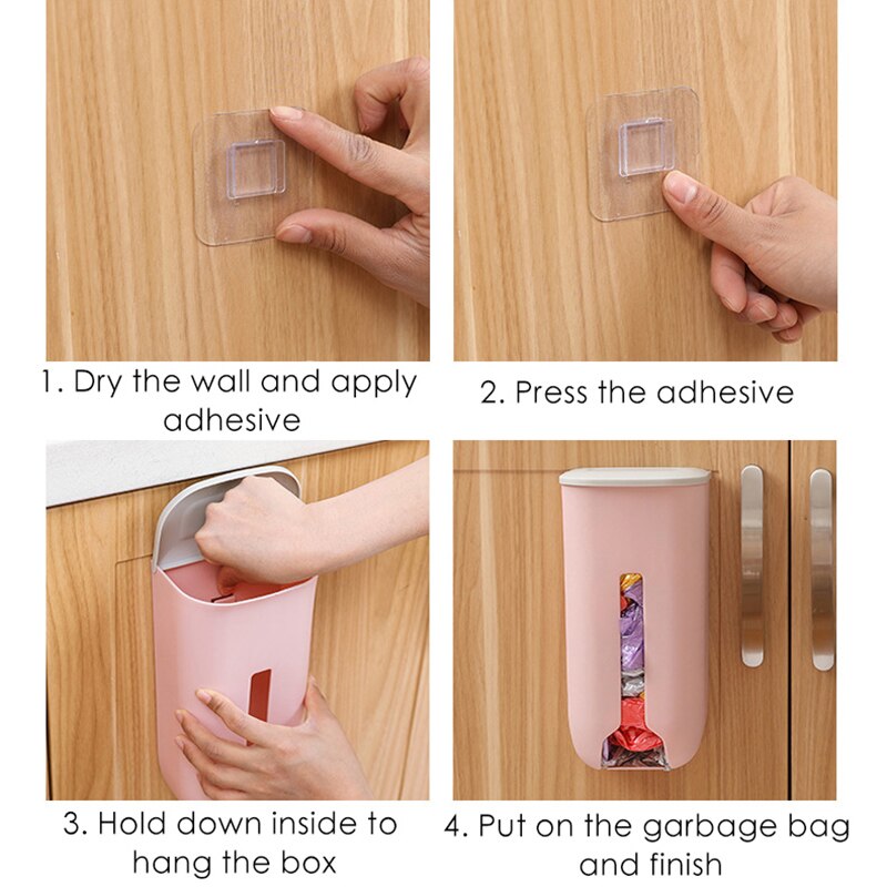 Plastic Self-Adhesive Wall-mounted Garbage Bag Storage Box Organiazer Container Durable Kitchen Grocery Holder Dispenser