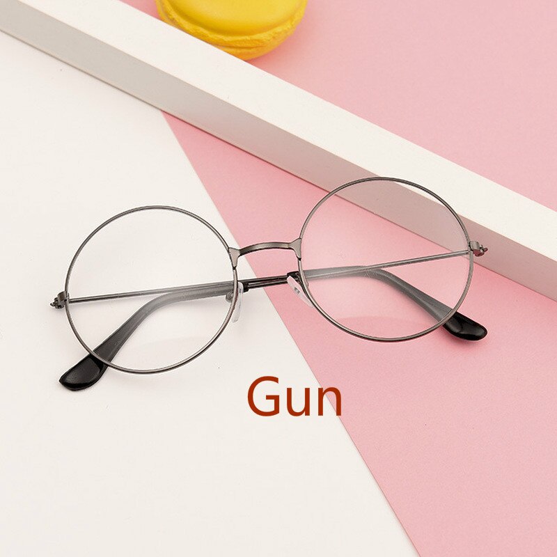 Vintage Retro Metal Frame Clear Lens women Glasses Nerd Geek Eyewear Eyeglasses Black Oversized Round Circle Eye Glasses: gun