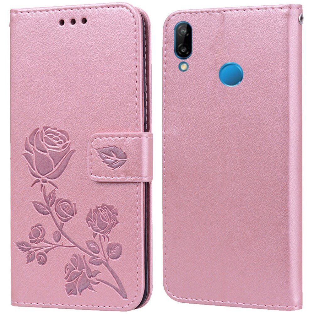 Luksus læder flip bogtaske til huawei honor play cor  l29 play 3 rose flower pungholder etui telefon cover taske coque