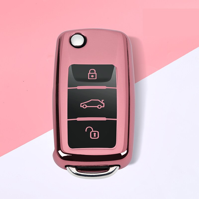 Soft TPU Car Key Case Cover For VW Volkswagen Polo Tiguan Passat B5 B6 B7 Golf 4 5 6 MK6 Jetta Lavida For Skoda Octavia Styling: A-pink