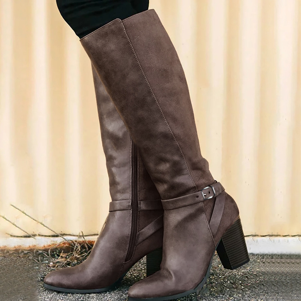 Retro støvler kvinner mykt skinn over kne høye hæler sko plattform varm plysj vinter lange støvler zapatos mujer svart brune støvler