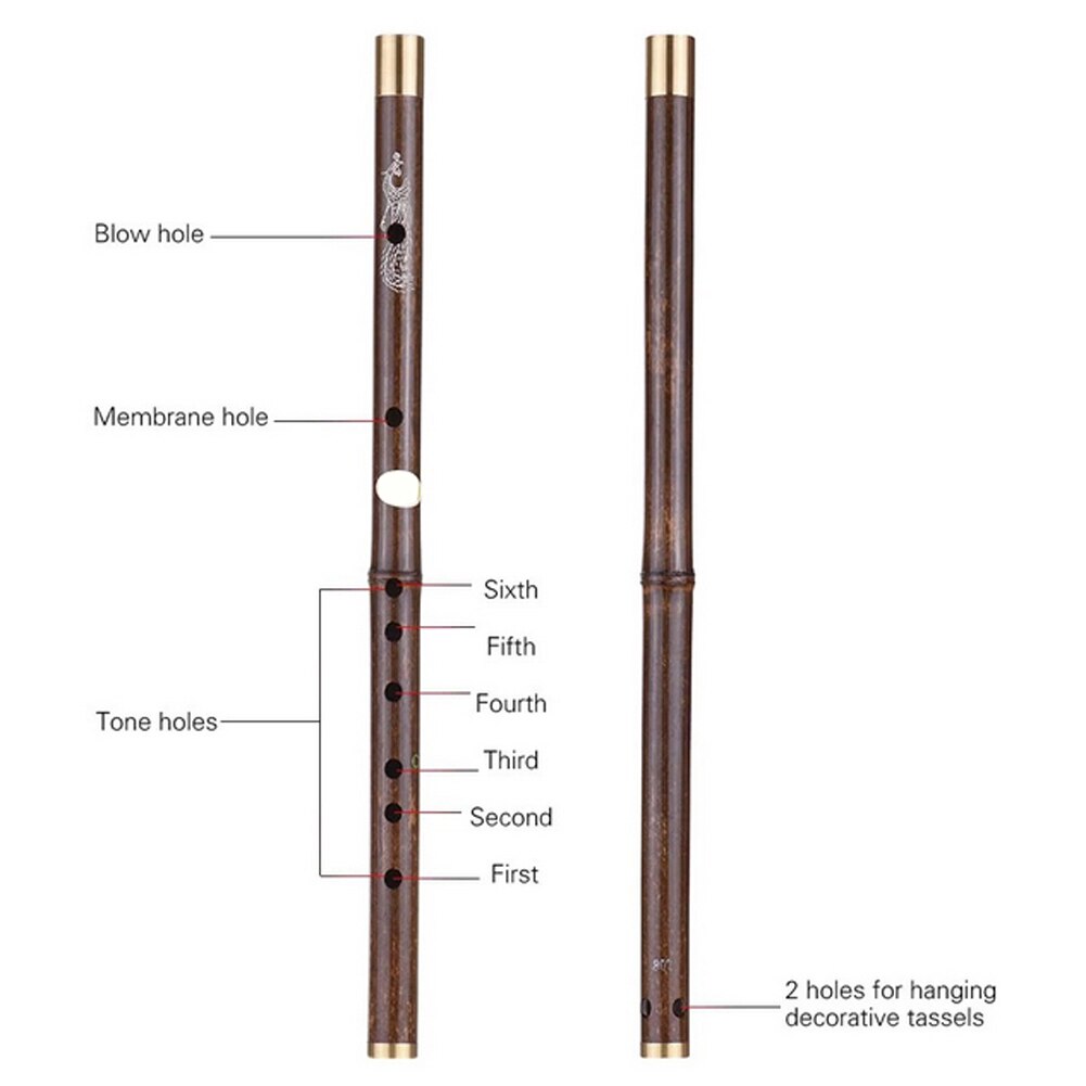 Bamboo Dizi Flute Traditional Handmade Chinese Musical Woodwind Instrument Key of C/D Study Level