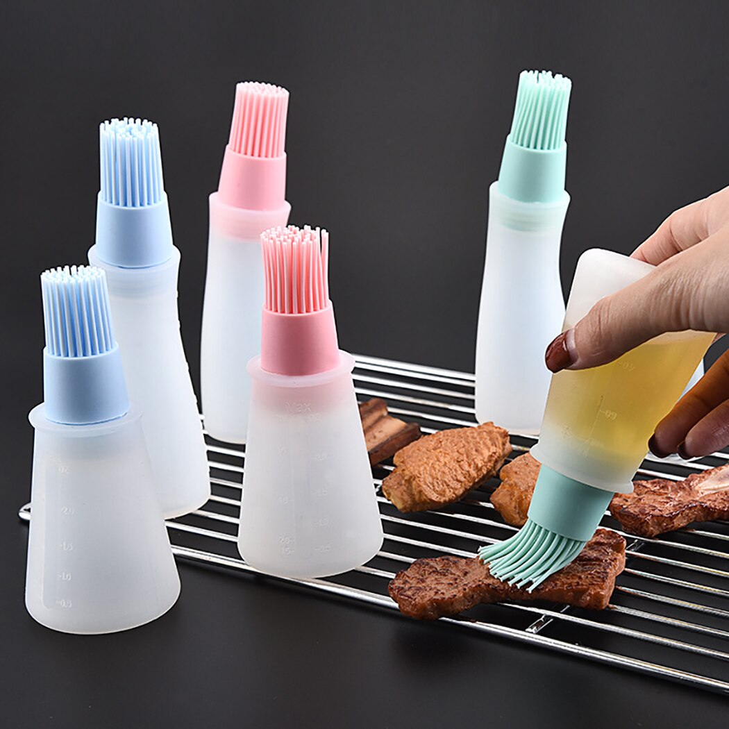 Oil Bottle Brush With Lid Silicone Basting Brush Oil Dispenser Brush Grill Baking Cooking Tool Barbecue Brush Kitchen Gadgets