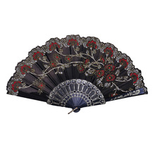 Fãs de flores do vintage bordado estilo chinês dança festa casamento mão fã rendas seda dobrável realizada flores ventilador abanico navio da gota