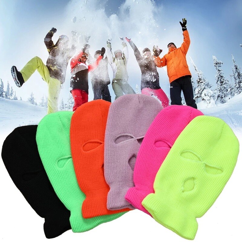 Ski Masker Gebreide Gezicht Cover Winter Bivakmuts Volgelaatsmasker Voor Winter Outdoor Sport Cs Winter Drie 3 Gat Bivakmuts gebreide Muts