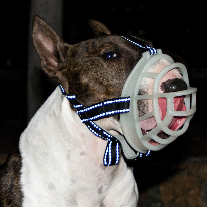 Máscara bozal fluorescente para perros, boquillas de silicona antimordedura para mascotas, reflectante ajustable, para perros pequeños y grandes