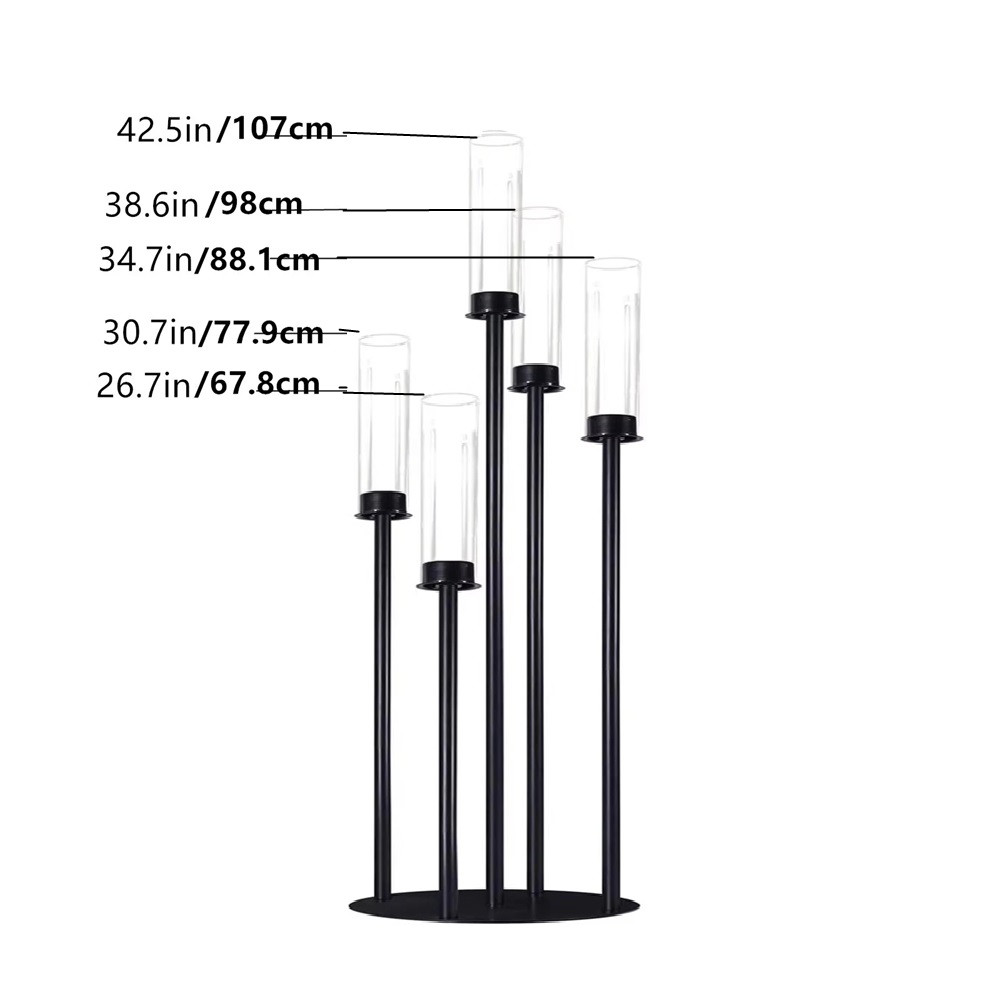 Black Candle Holder with Acrylic Cylinder for LED Candles 5-Head Metal Candle Holder Wedding Centerpiece Ceremony: Default Title
