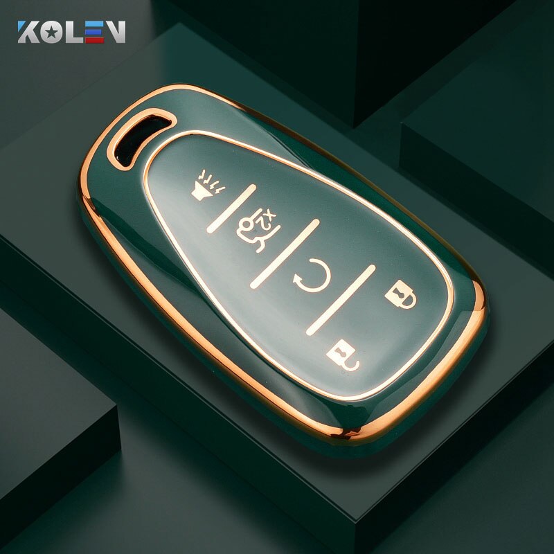 Tpu Auto Remote Key Case Cover Shell Voor Chevrolet Chevy Camaro Cruze Malibu Sonic Volt Tracker Spark Bolt Trax keyless: 5 Button Green