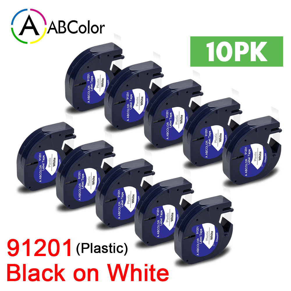 10PK 91201 91202 12267 etykiety dla Dymo LetraTag 12mm 91222 91332 taśma z etykietami 91200 91203 dla Dymo LetraTag LT-100H drukarka do etykiet: 10PK Plastic White