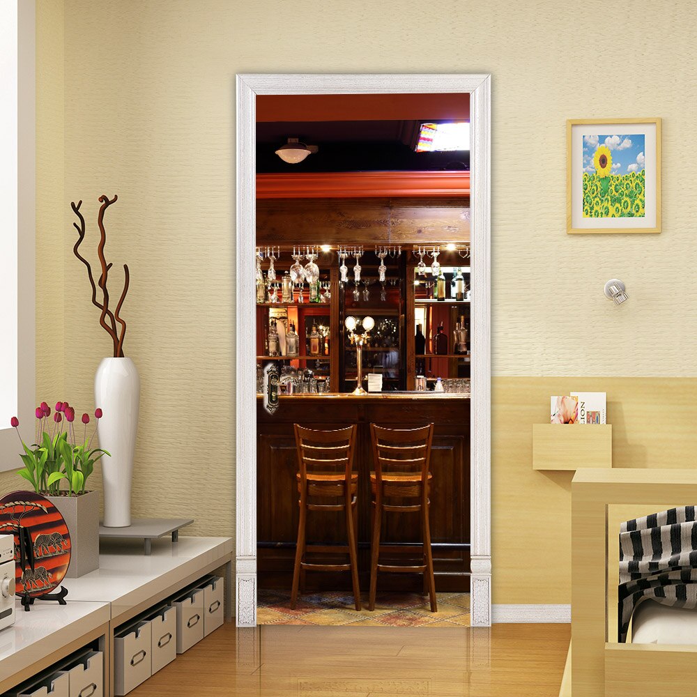 DIY 3D Door Sticker Modern Bar Wallpaper PVC Self-Adhesive Waterproof Home Decor Vinyl Mural Wall Decal Paste