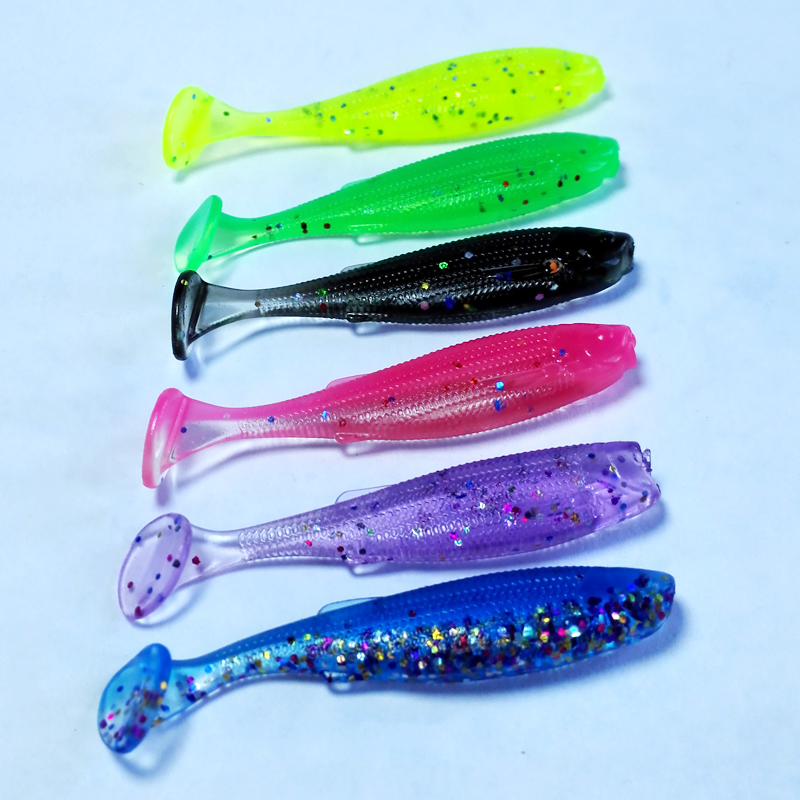 4.5Cm 10 Stuks Materiaal Super Zacht Super Elastische T Staart Vis Vissen Lokt Regenboog Kleur Sequin Swing vissen Spinner Aas