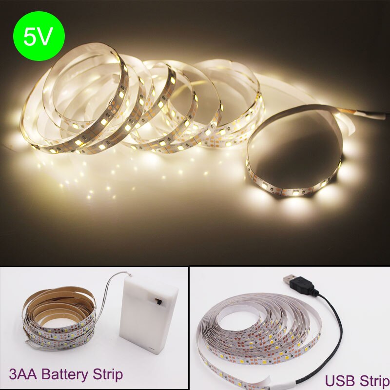 USB 3XAA Batterij LED Strip DC 5V Flexibele Licht 60LEDs 50CM 1M 2M 3M 4M 5M SMD 2835 Desktop Decor Screen TV Achtergrond Verlichting