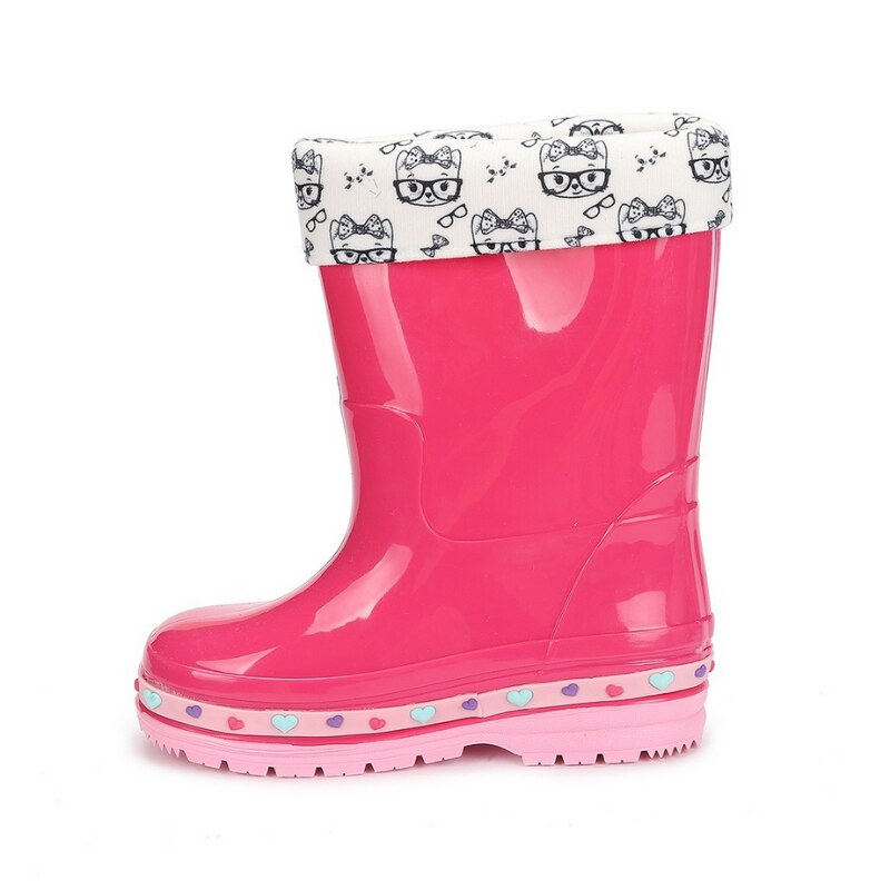 Botas de princesa para niños, botas cálidas de nieve para niña, abrigo de piel de invierno, botas cálidas de lluvia para niña, botas de tacón grueso rosa