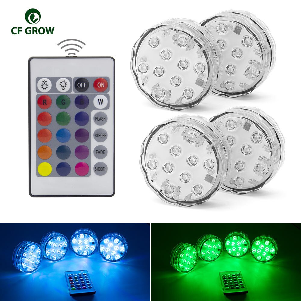 10 Led Waterproof RGB Battery Remote Controlled Submersible LED Underwater Light for Vase Aquarium and Outdoor Party Decoration: 1Remote with 4Lights